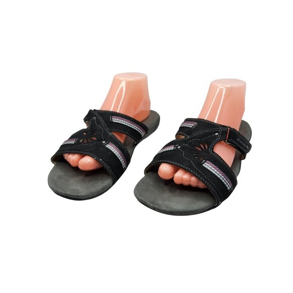 Jambu JSport Womens Claudia Black Leather Hook and Loop Adjustable Sandals - Picture 2 of 7